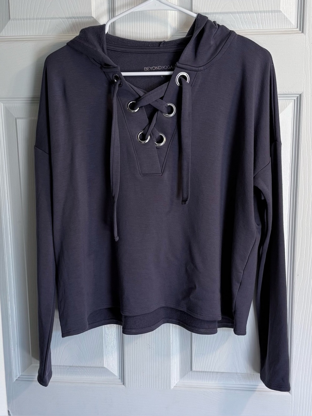 Beyond Yoga Over Tied Cropped Pullover Hoodie Sweatshirt Blue Size S